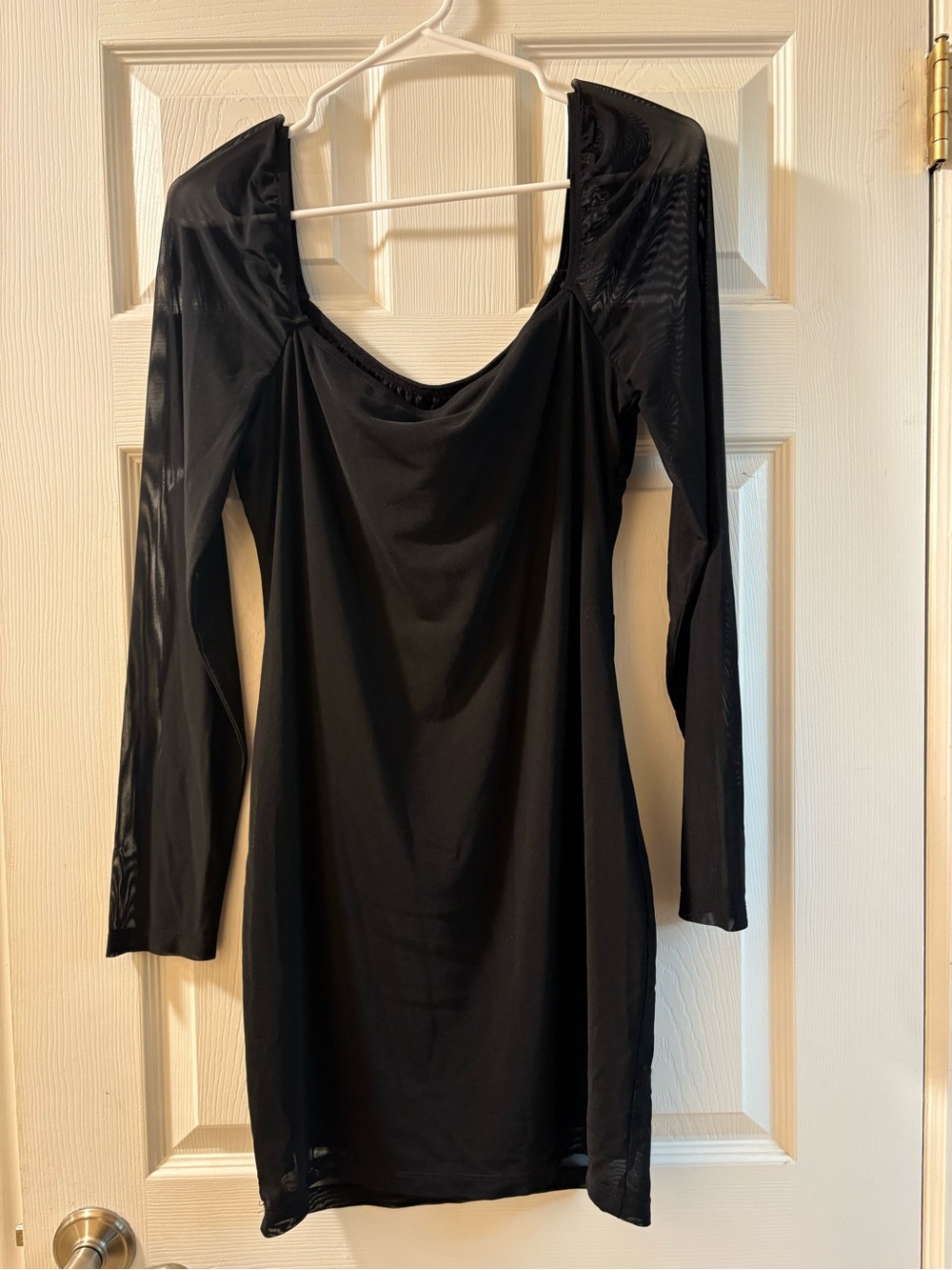 Women's Square Neck Mesh Long Sleeve Ruched Bodycon Mini Sexy dress size Large - Picture 3 of 6
